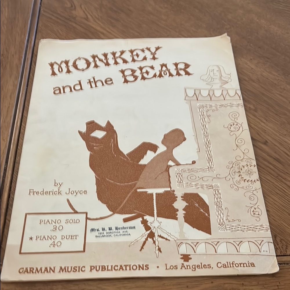 Vintage!! Piano duet 🎶 Monkey and the Bear. German Music Publications